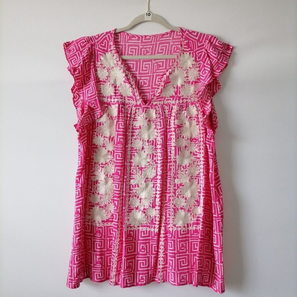 Women’s Pink Embroidered V-Neck Dress